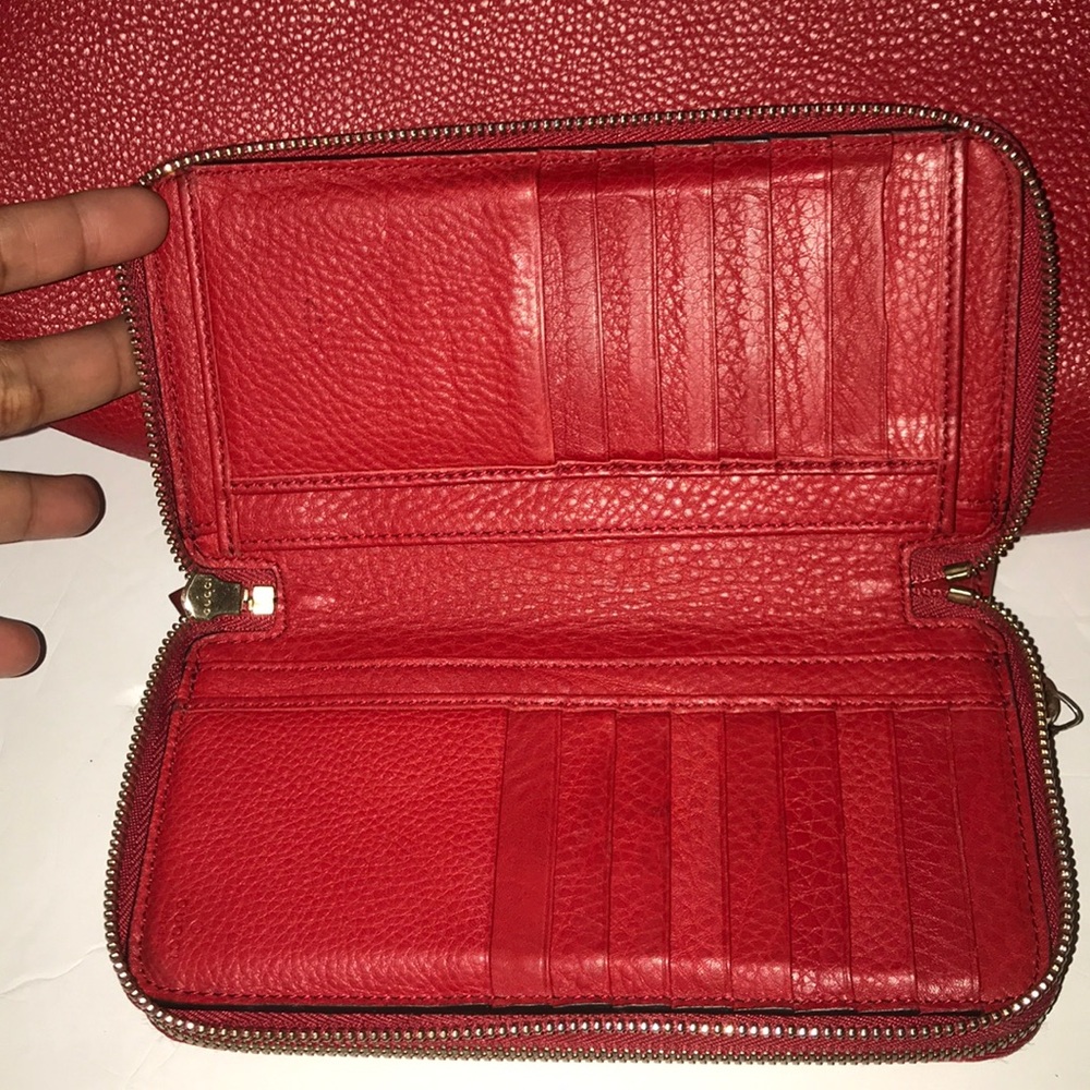 Red Leather Hobo Bag with Signature Embossed Logo - Picture 8 of 14